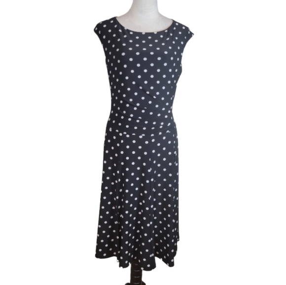 Lauren by Ralph Lauren Black & White Polka Dot Sleeveless Dress Size 10 - Picture 2 of 5